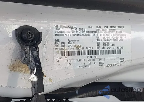 2014 Ford Focus Se из США, поврежденный, VIN 1FADP3F25EL458135